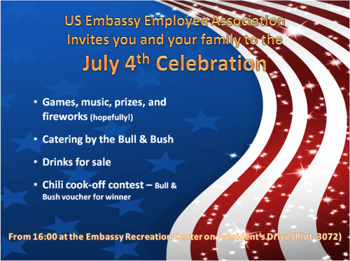 Going to the US Embassy for 4th of July